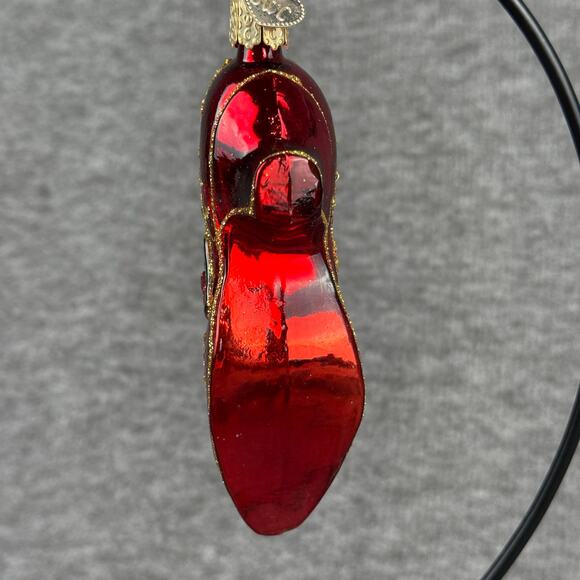 Retired Old World Christmas Victorian Shoe Ornament Red Glitter Heel Glass 4.5" - Picture 5 of 10